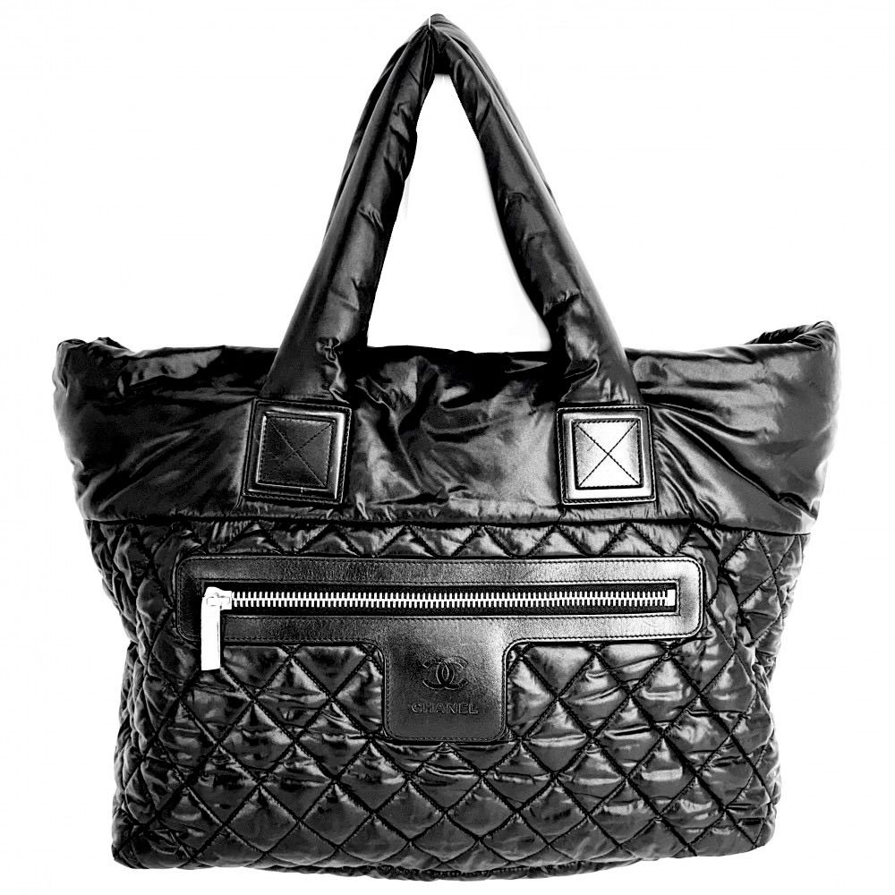 シャネル ハンドバッグ レディース コココクーンGM キルティング トートバッグ ココマーク 肩掛け Coco Cocoon GM CHANEL ナイロン ブラック 黒 ボルドー シルバー金具 品