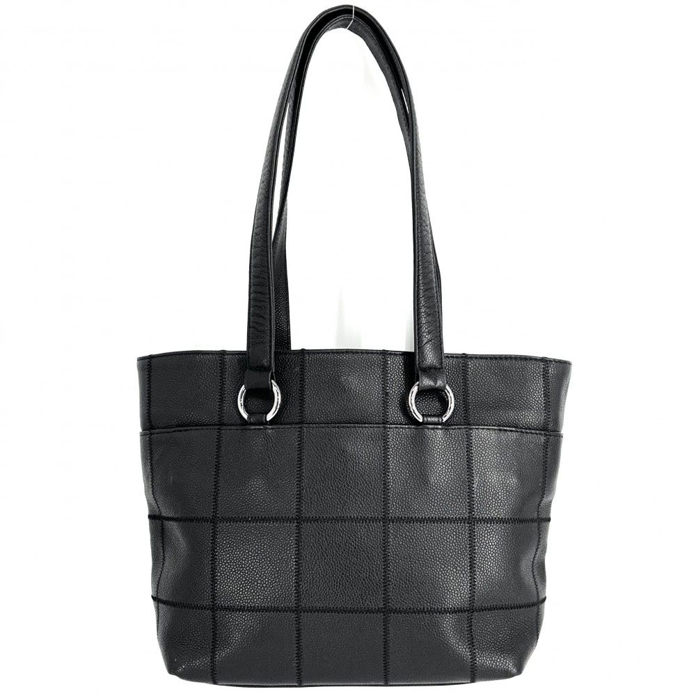 シャネル ハンドバッグ レディース チョコバー 肩掛け トートバッグ CHANEL レザー ブラック 黒 シルバー金具 品