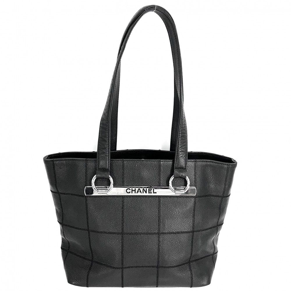 シャネル ハンドバッグ レディース チョコバー 肩掛け トートバッグ CHANEL レザー ブラック 黒 シルバー金具 品