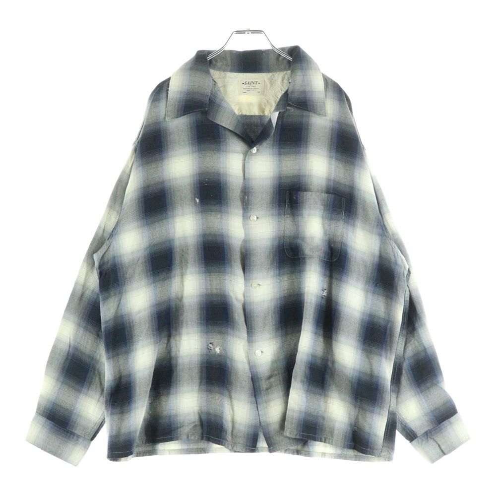SAINT MICHAEL セントマイケル ×LASTMAN CHECK SHIRT 長袖チェックシャツ レーヨン ネイビー SM-HR8-0000-C29