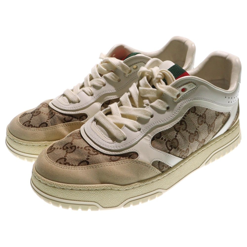 GUCCI グッチ オリジナルGGキャンバス リウェブ ローカットレザー スニーカー ホワイト ベージュ 787476