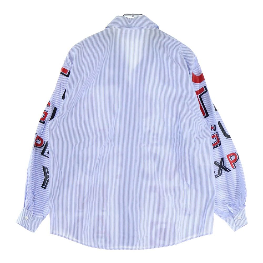 Maison Margiela メゾンマルジェラ 17SS フロントアルファベットプリント ストライプ長袖シャツ ブルー 29DL011047741