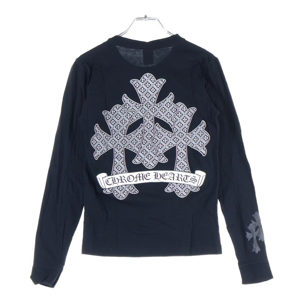 CHROME HEARTS クロムハーツ CH T-SHIRT トリプルクロス両面プリント スクロールラベルロゴ クルーネック コットン 長袖Tシャツ カットソー ブラック