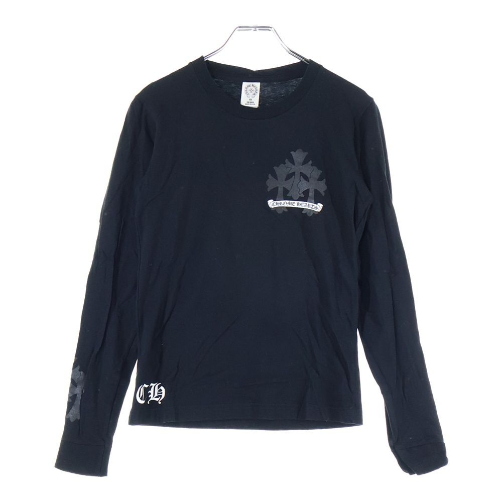 CHROME HEARTS クロムハーツ CH T-SHIRT トリプルクロス両面プリント スクロールラベルロゴ クルーネック コットン 長袖Tシャツ カットソー ブラック