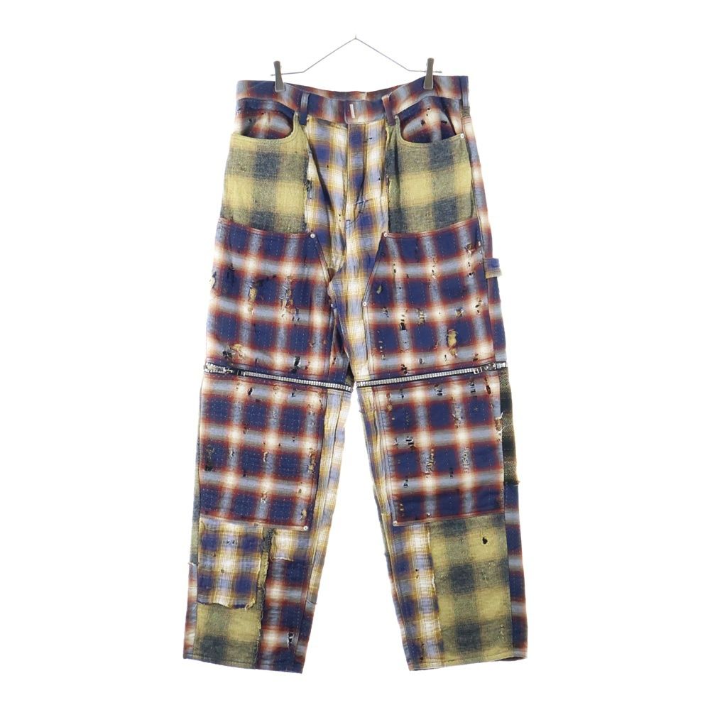 ジバンシィ 2 WAYデストロイダメージ加工チェックロングパンツ イエロー