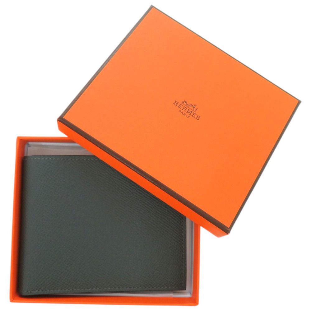 エルメス MC2 シチズンツイル コンパクト ヴォーエプソン ヴェールマングローブ K刻印 製 二つ折り財布 緑 1222 HERMES