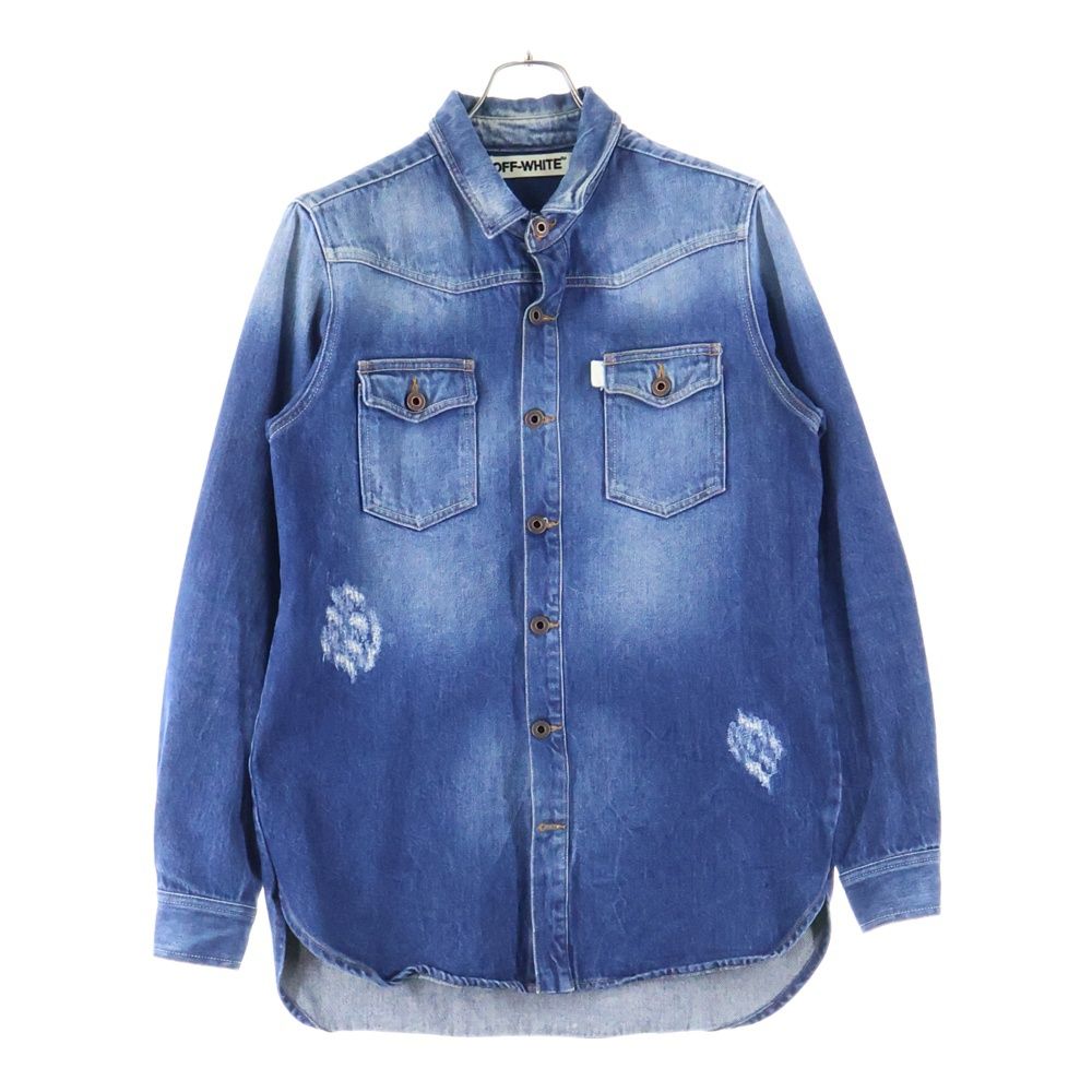 OFF-WHITE オフホワイト DENIM SHIRT ダメージ加工 バックプリント デニム ウエスタン長袖シャツ インディゴ