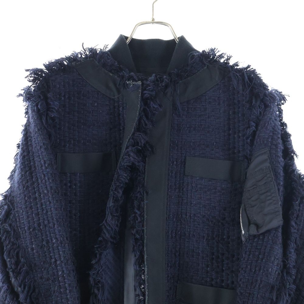 Sacai サカイ 19AW 再構築 ジップアップツイードジャケット ブルゾン レディース ネイビー 19-04226 GULLKHAN_COM
