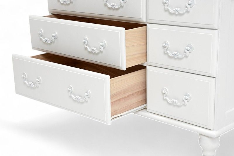 E ヨーロピアン調 白家具 上品な取っ手が光る 3段6杯 チェスト FF16779