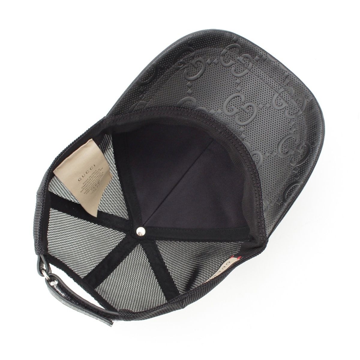 グッチ レザー GGエンボス メッシュ ベースボール キャップ 帽子
