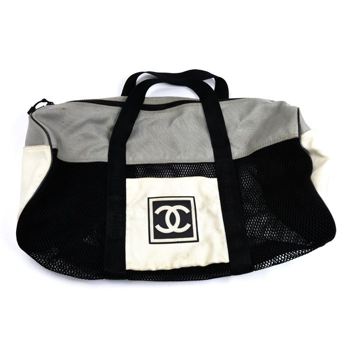 CHANEL シャネル スポーツライン ボストンバッグ ブラック ホワイト グレー ユニセックス