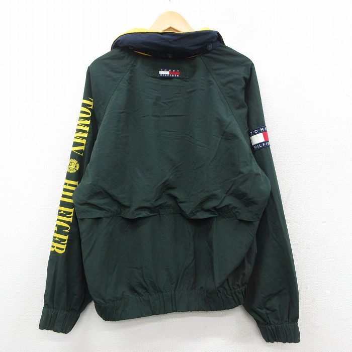 XL/古着 トミーヒルフィガー 長袖 ブランド ナイロン ジャケット メンズ 90s ビッグロゴ ラグラン 緑 グリーン 内側メッシュ 25nov04 中古 