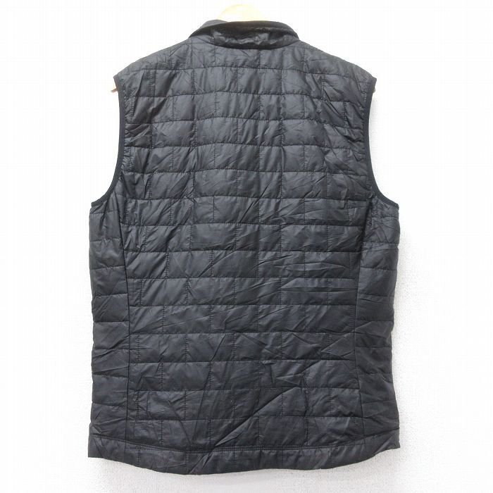 M 古着 パタゴニア patagonia ナノ パフ ベスト メンズ ワンポイントロゴ トロピカーナ プリマロフト 黒 ブラック spe 25 nov 04 アウタ