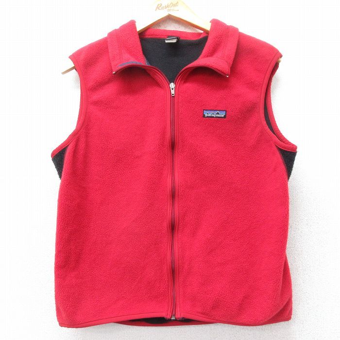 M 古着 パタゴニア patagonia フリース ベスト メンズ 90 s ワンポイントロゴ PEF 赤他 レッド spe 25 nov 04 アウター