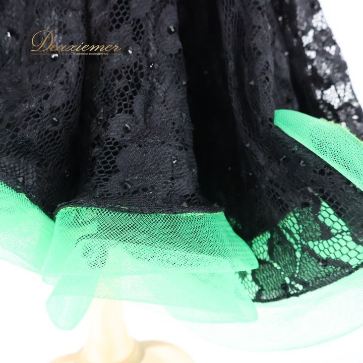 社交ダンス 衣装 白樺ドレス ラテン ドレス ワンピース ラテンドレス 黒 緑 レース ブラック系 グリーン系 フリル デモ 競技 ダンス パーティ 発表会 上品 レース調 上品デザイン おしゃれ 踊りやすい フォーマル衣装 パーティー用 コスチューム