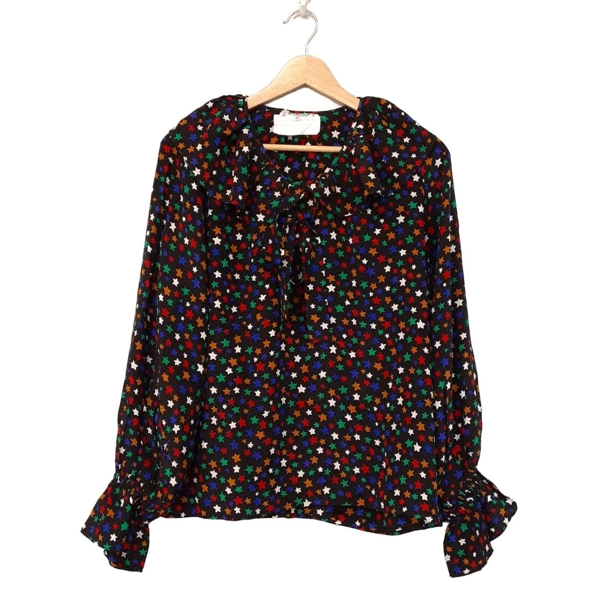 イヴサンローランリヴゴーシュ 長袖シャツブラウス サイズ36 S レディース - 黒×マルチ シルク スター 星
