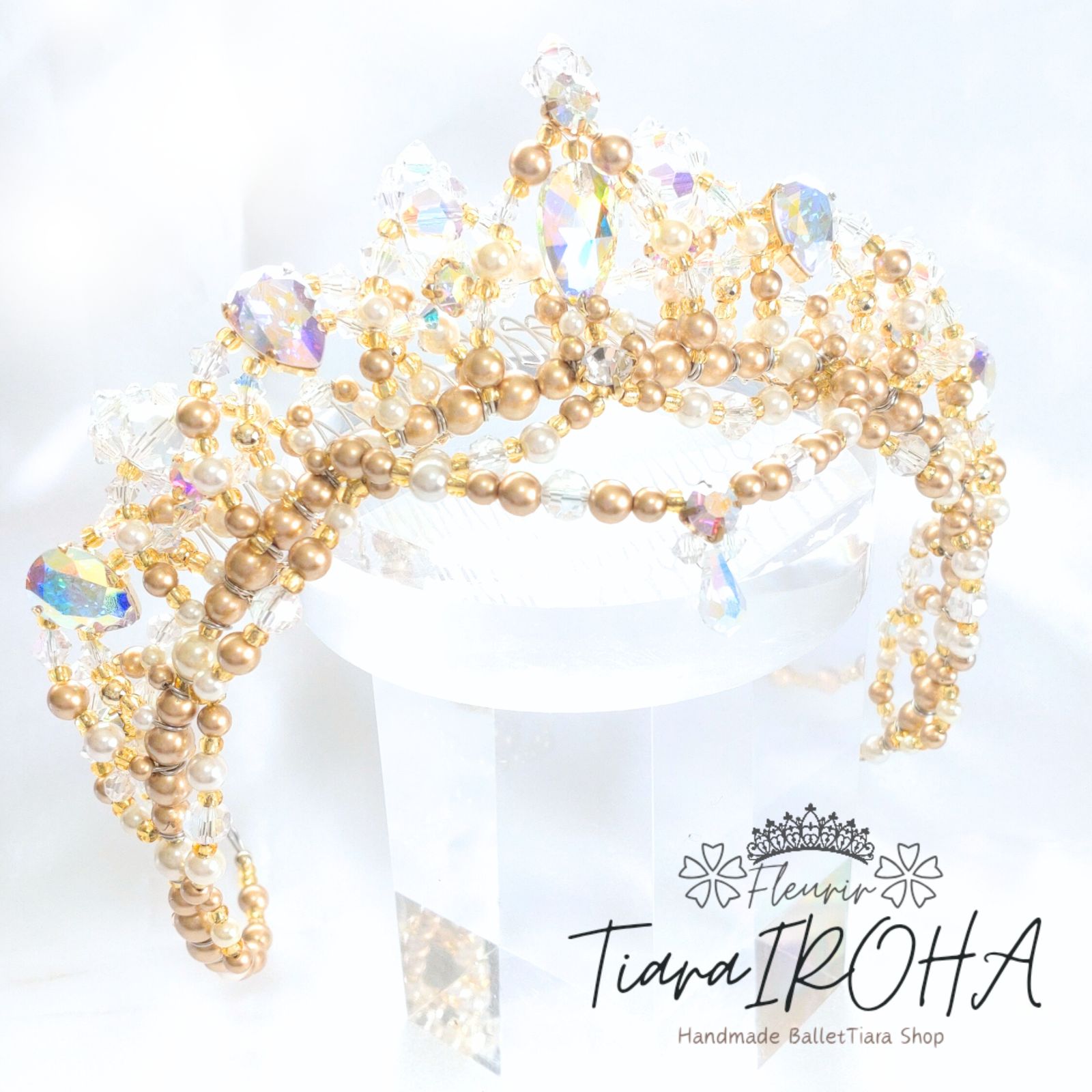 バレエ ティアラ 大人用 ゴールド コーム付