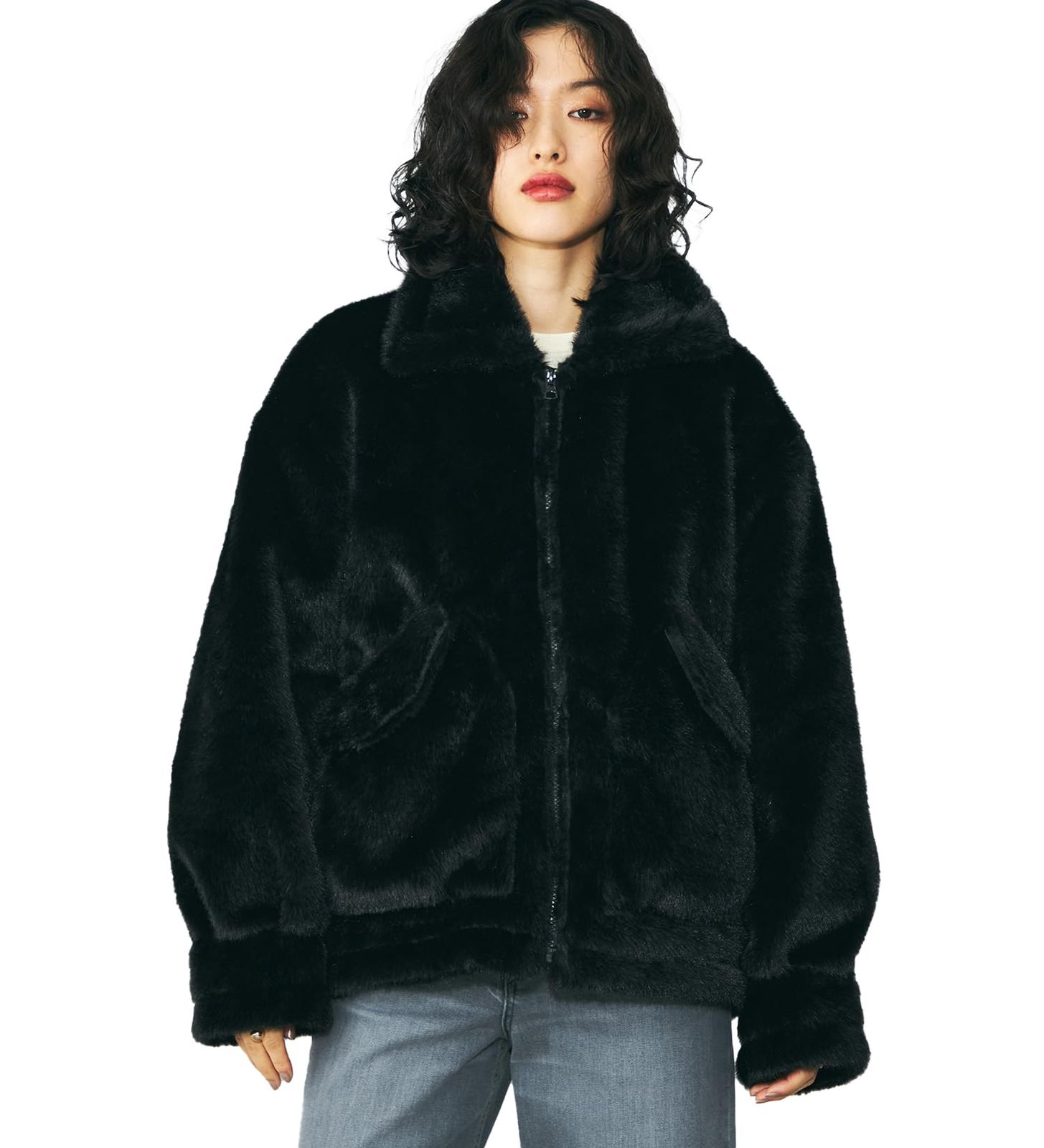 アルファインダストリーズ レディース フェイクファーCWUジャケット TA7186 BLACK