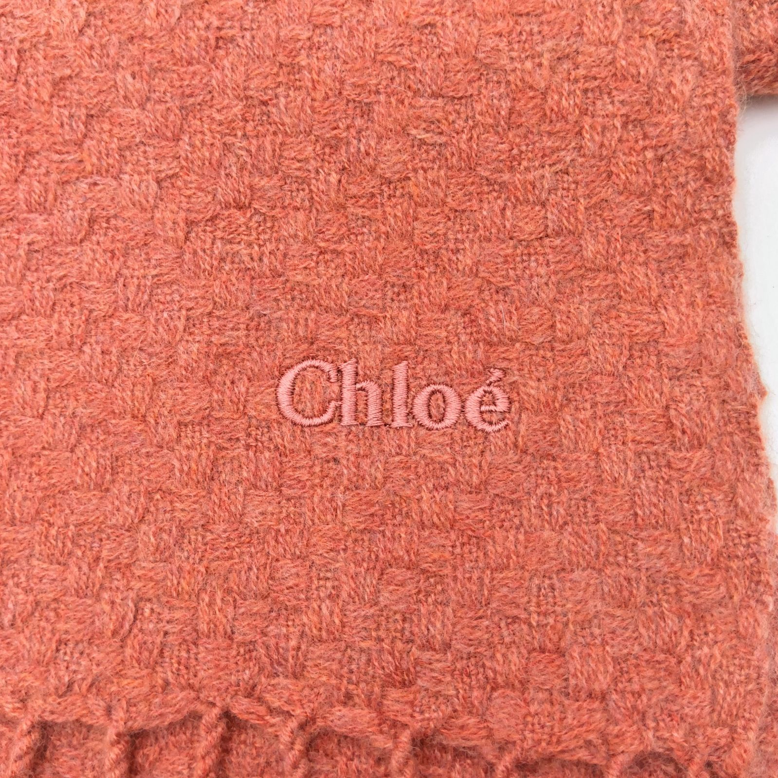 Chloe クロエ マフラー ストール ショール カシミヤ foulard フリンジ レディース ピンク テラコッタピンク HB327-3