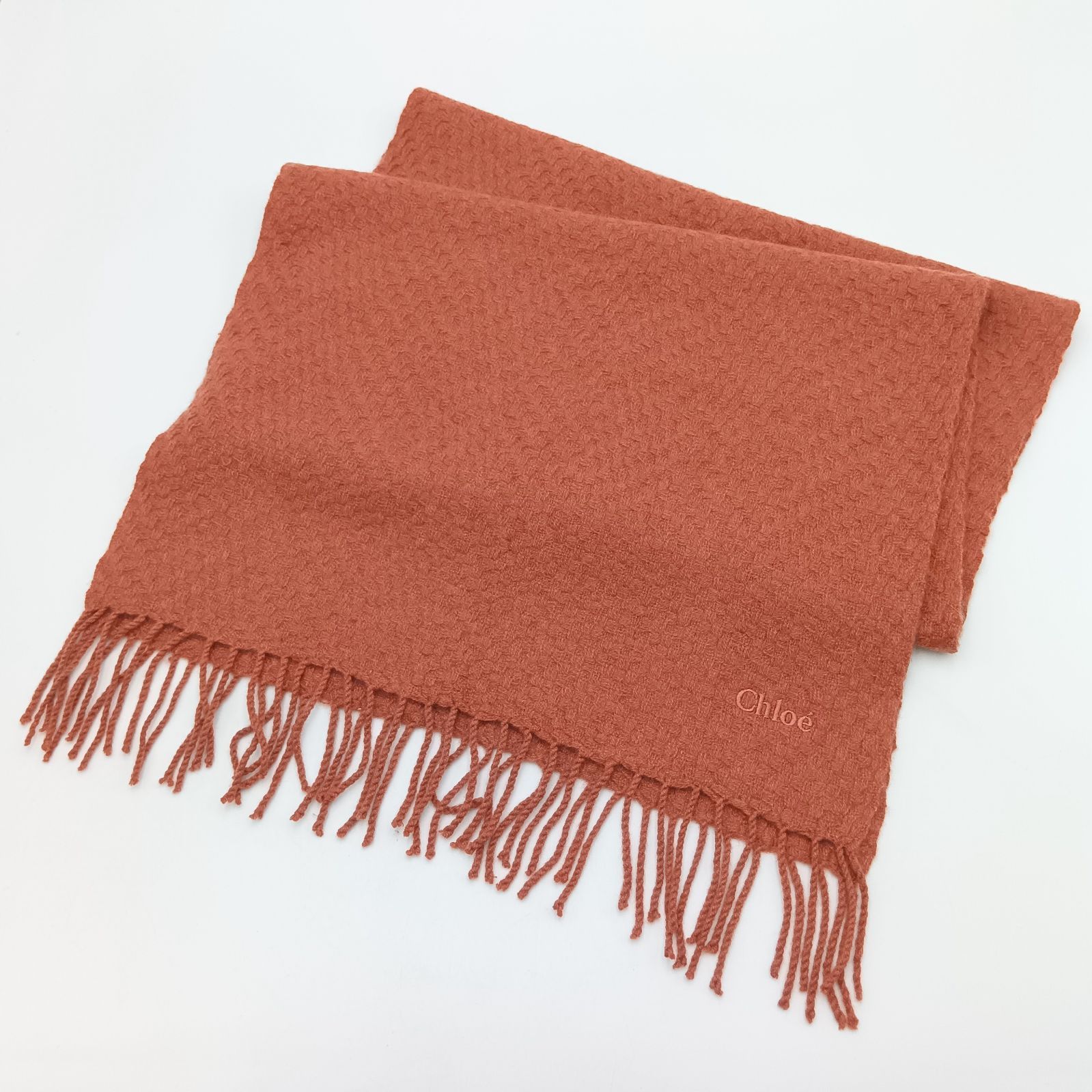 Chloe クロエ マフラー ストール ショール カシミヤ foulard フリンジ レディース ピンク テラコッタピンク HB327-3