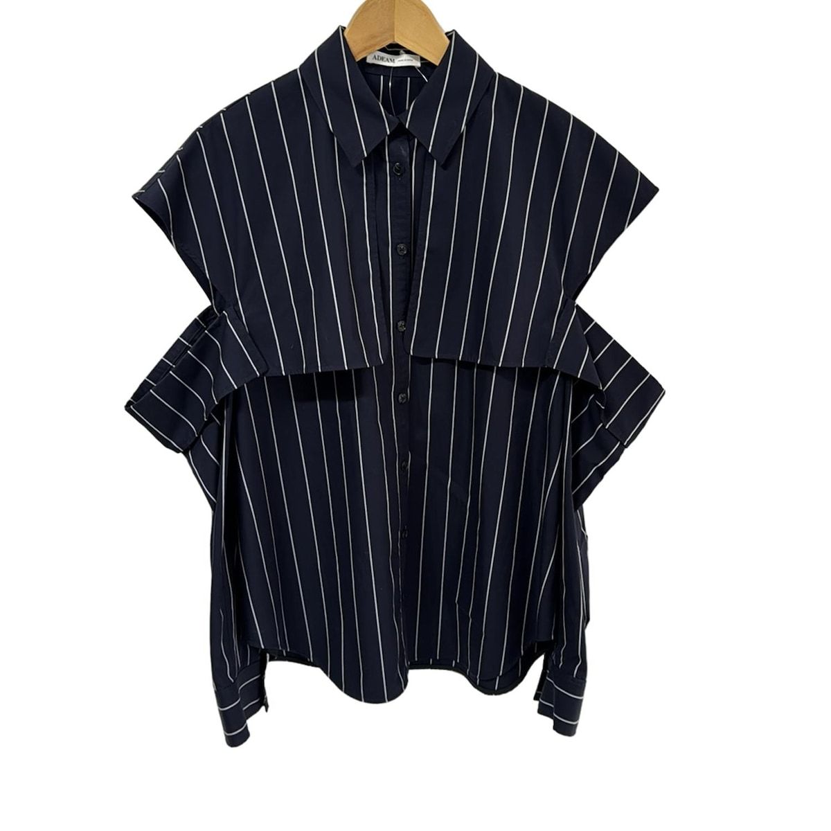 ADEAM アディアム 長袖シャツブラウス サイズS レディース - ネイビー×ライトグレー ストライプ