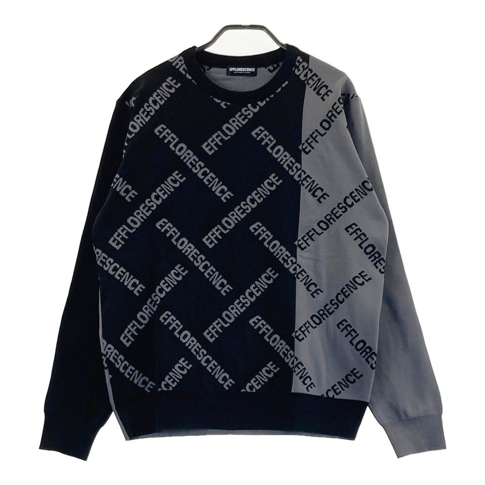 サイズ M EFFLORESCENCE エフロレッセンス 長袖ニットセーター ロゴ柄 ブラック系 240101551251 ゴルフウェア メンズ ストスト