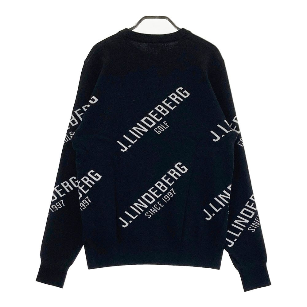 サイズ M J.LINDEBERG ジェイリンドバーグ 長袖ニットセーター ロゴ柄 ブラック系 240101551259 ゴルフウェア メンズ ストスト