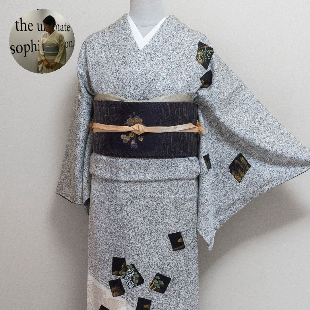 付下げ たたき染め 正絹 残布付き しつけ付き 袷 裄64 5㎝