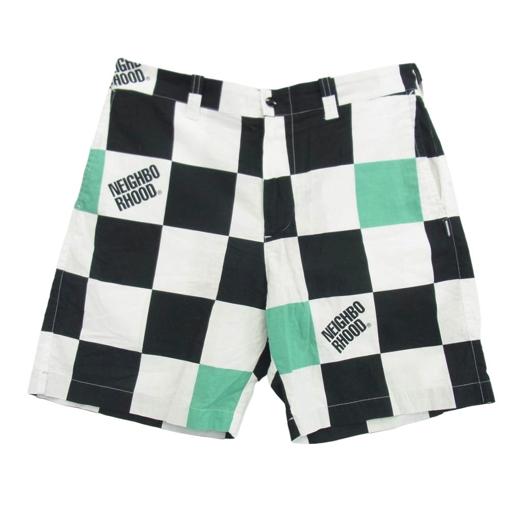 NEIGHBORHOOD ネイバーフッド 241UTNH-PTM03 block check shorts ロゴ プリント ブロック チェック ショーツ ショート パンツ ブラック系 M