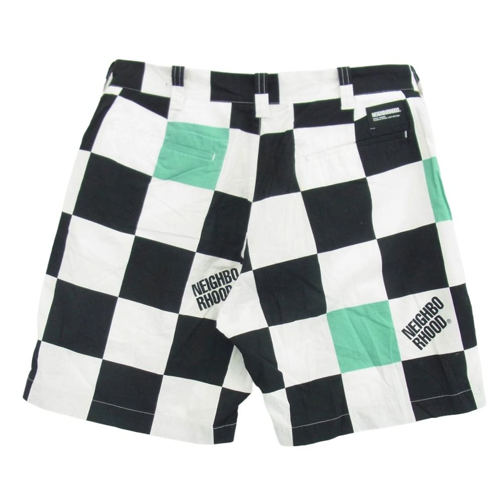 ネイバーフッド 241 UTNH-PTM 03 block check shorts ロゴ プリント ブロック チェック ショーツ ショート パンツ ブラック系 M