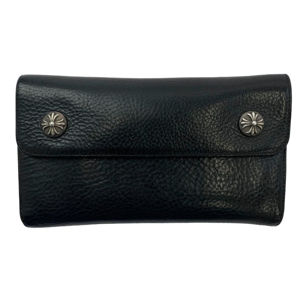 CHROME HEARTS クロムハーツ 原本無 WAVE ウェーブ クロスボールボタン レザーウォレット 財布 ブラック系