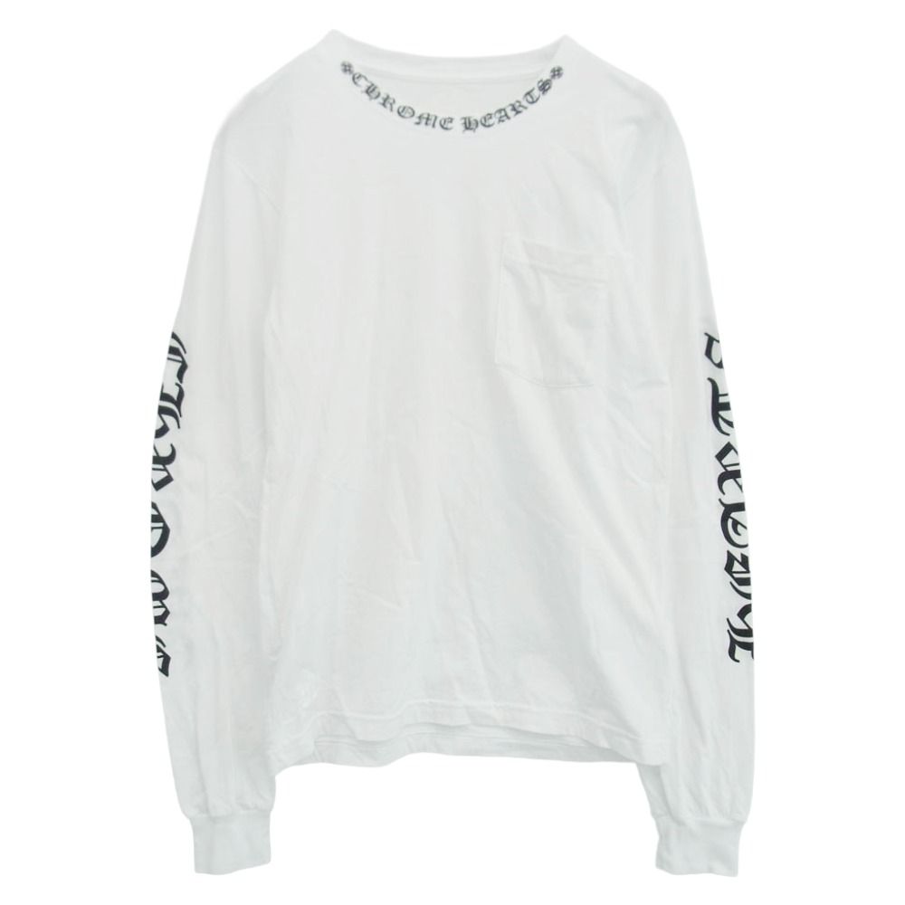 CHROME HEARTS クロムハーツ 原本無 Neck Logo L S Tee ネックロゴ プリント 長袖 ロングスリーブ ポケット Tシャツ カットソー ロンT ホワイト系 M