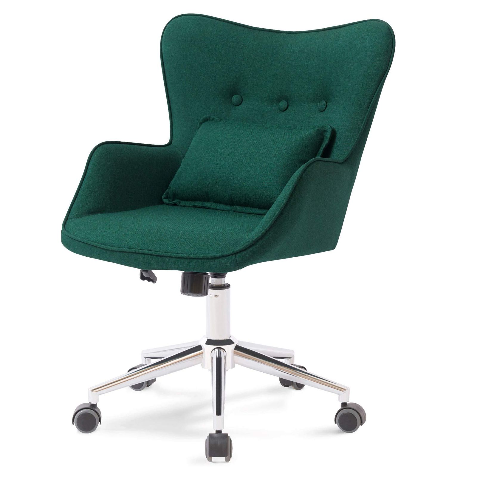 SYALEN オフィスチェア お洒落 デスクチェア スタイリッシュ パソコンチェア 椅子 昇降機能付き 腰クッション付き インテリア ファブリック 布生地 ダークグリーン SLCH-01DGN