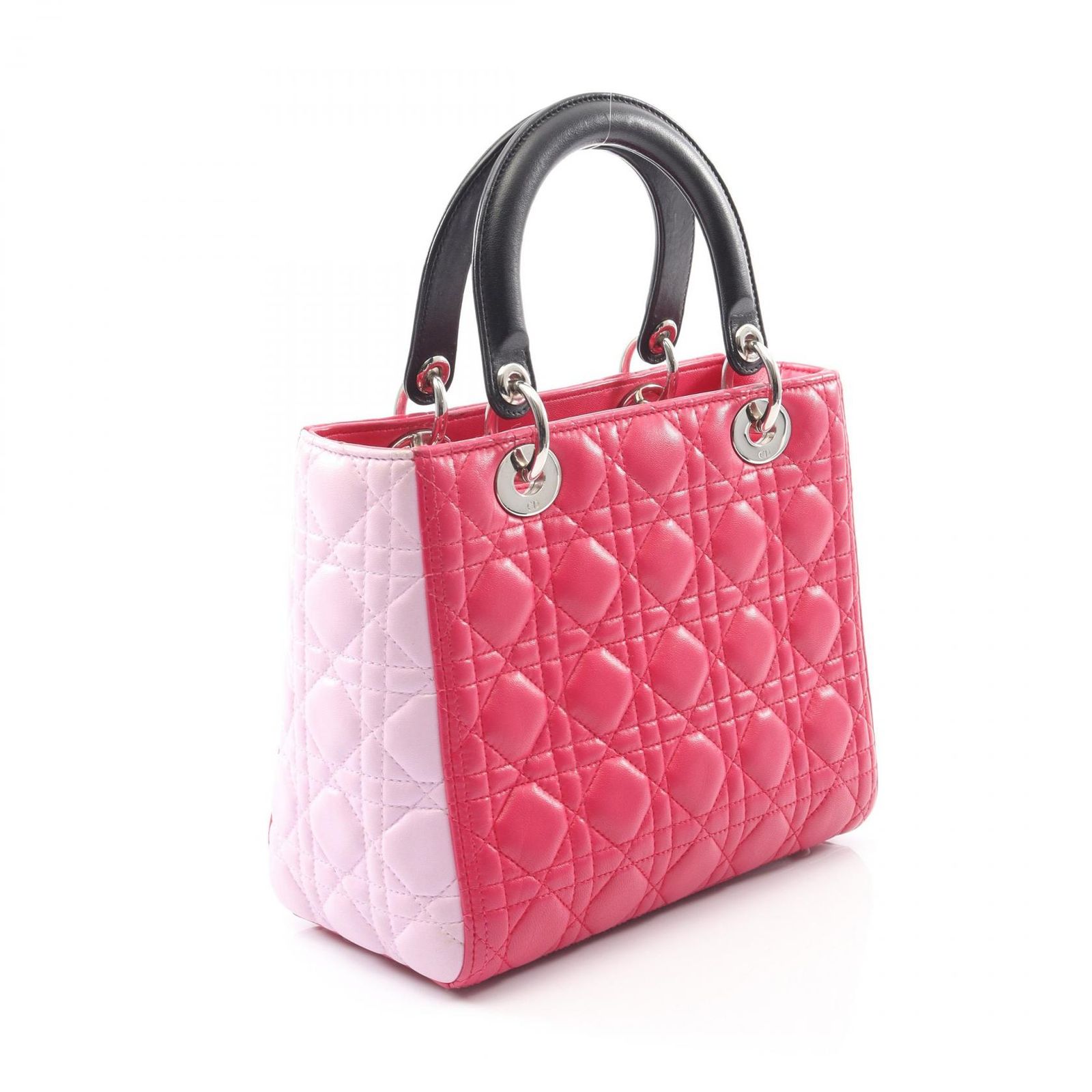 ディオール Dior ハンドバッグ LADY DIOR レディディオール カナージュ マゼンダ ライトピンク ブラック レザー レディディオール カナージュ 2wayトート レディース