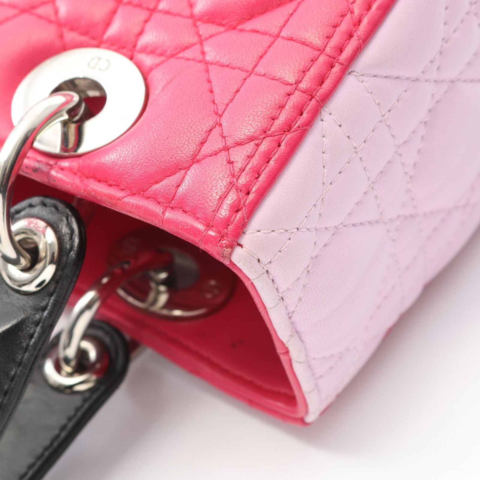 ディオール Dior ハンドバッグ LADY DIOR レディディオール カナージュ マゼンダ ライトピンク ブラック レザー レディディオール カナージュ 2wayトート レディース DECORATOM_COM_BR