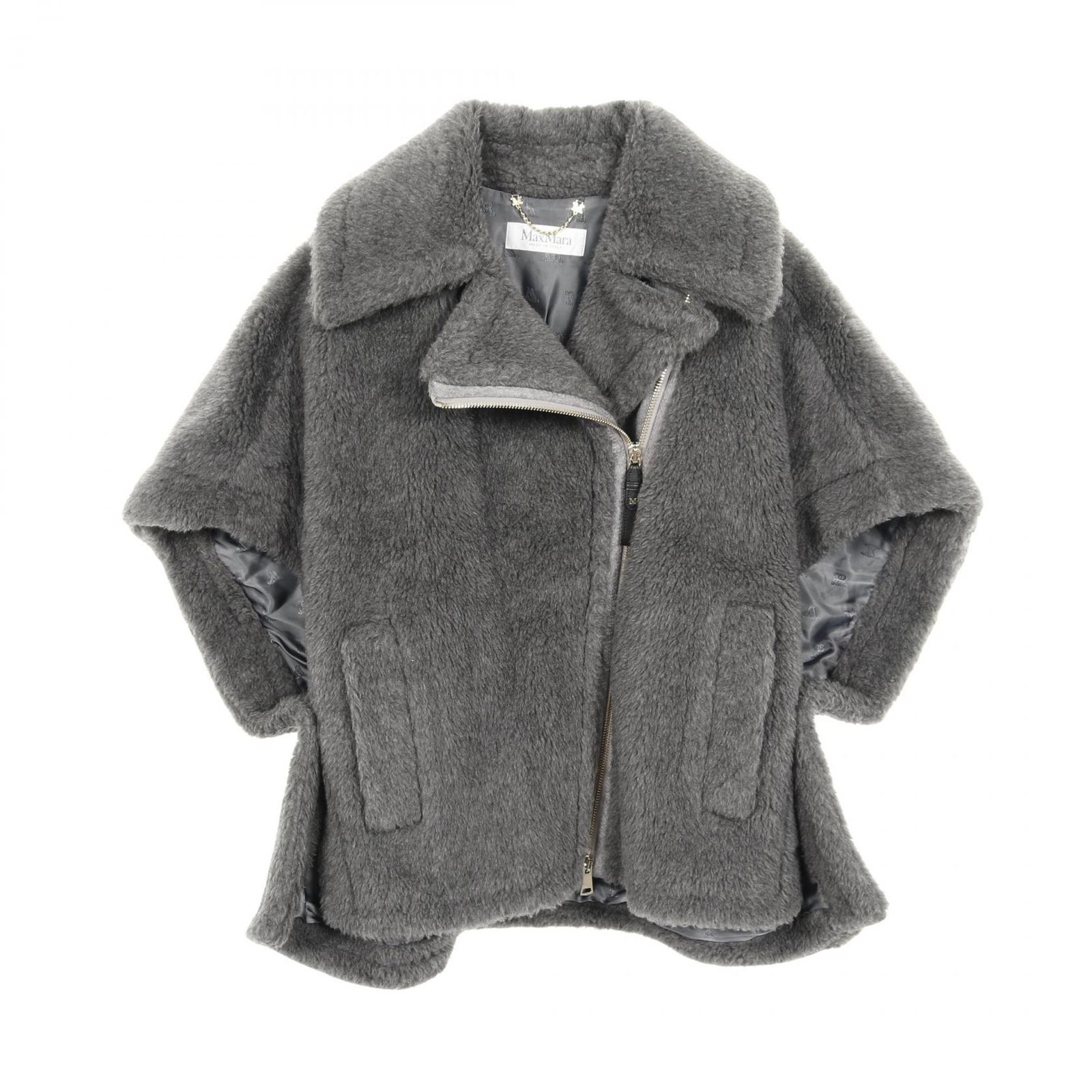 マックスマーラ MAX MARA ポンチョ NEWMANTO テディベア ケープ グレー ウール コート レディース Used A