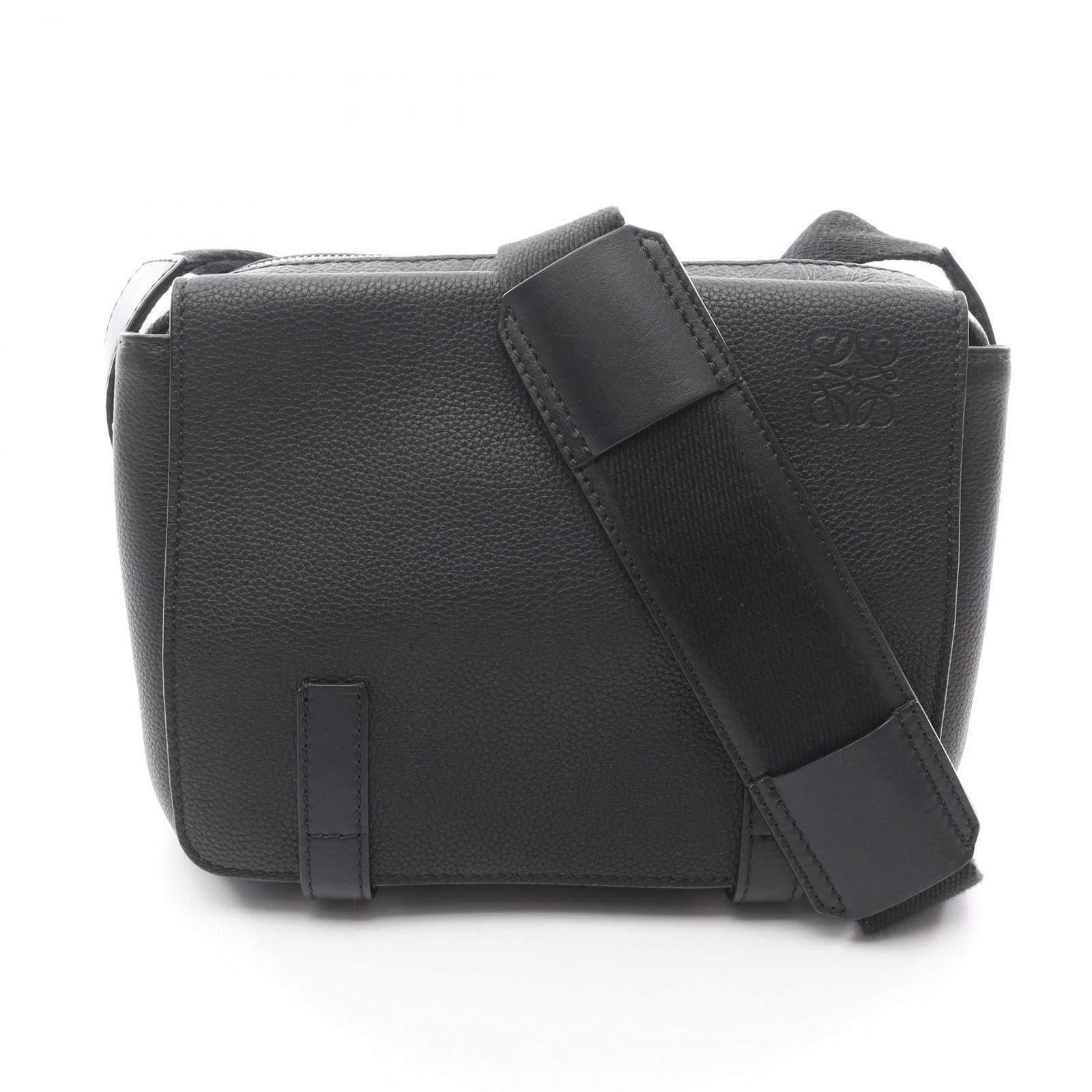 ロエベ LOEWE ショルダーバッグ ミリタリー メッセンジャー 317 12AA72 ブラック レザー ミリタリー メッセンジャーバッグXS メンズ Used A