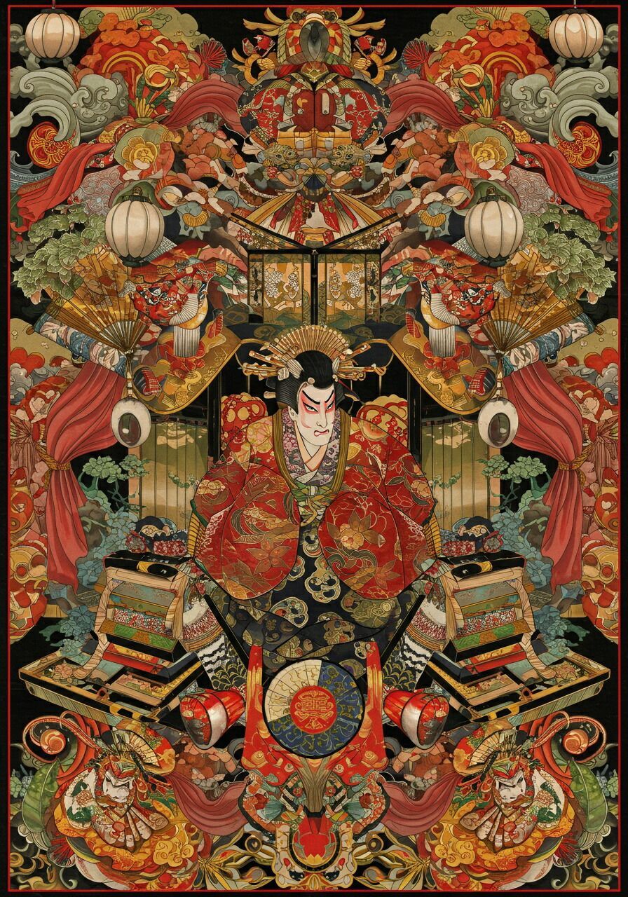 歌舞伎 役者 舞台 伝統芸能 日本文化 タペストリー 和モダン 和柄