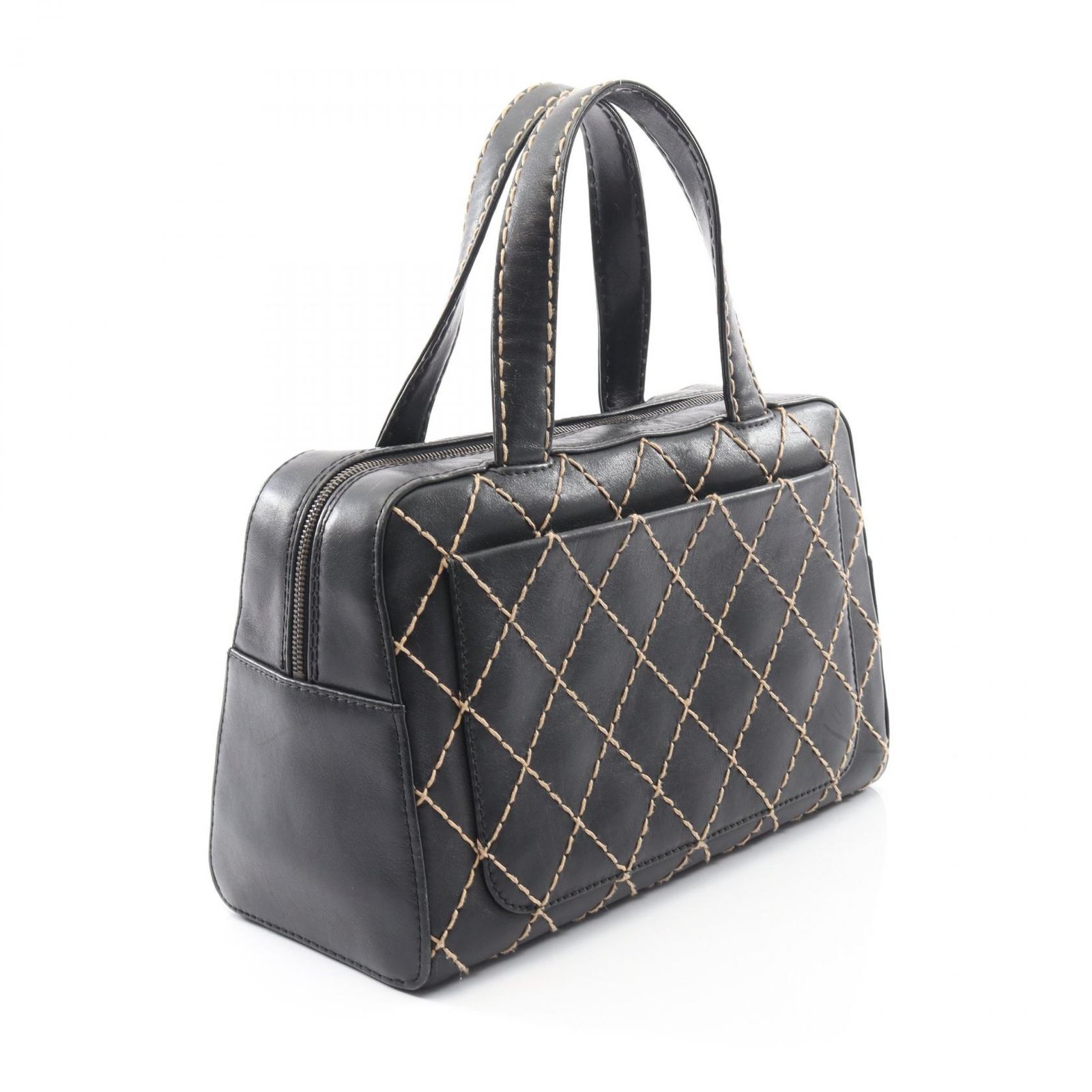 シャネル CHANEL ハンドバッグ ワイルドステッチ ブラック レザー ワイルドステッチ トートバッグ レディース Used B
