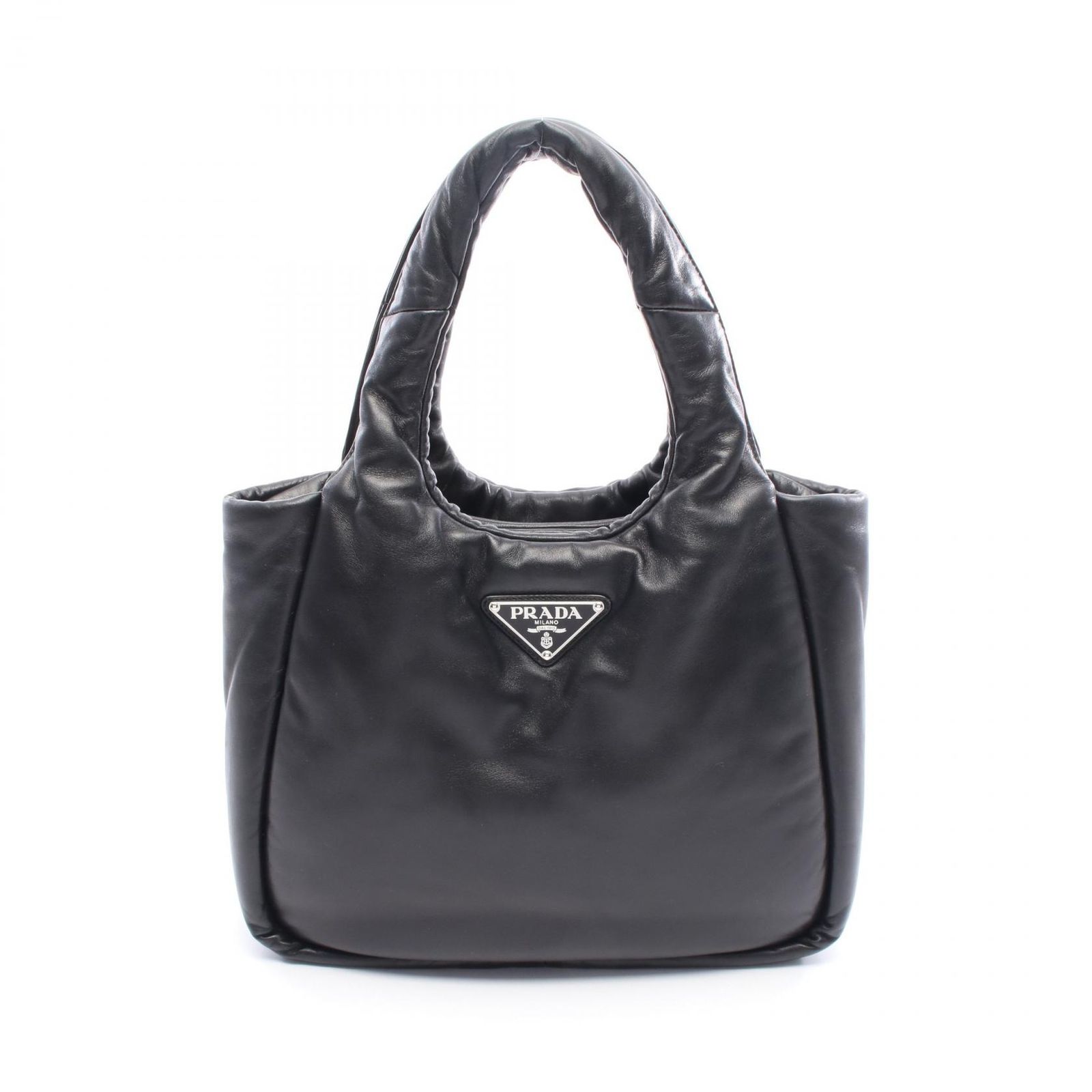 プラダ PRADA ハンドバッグ トライアングルロゴ ブラック レザー トライアングルロゴ ハンドバッグ レディース Used A