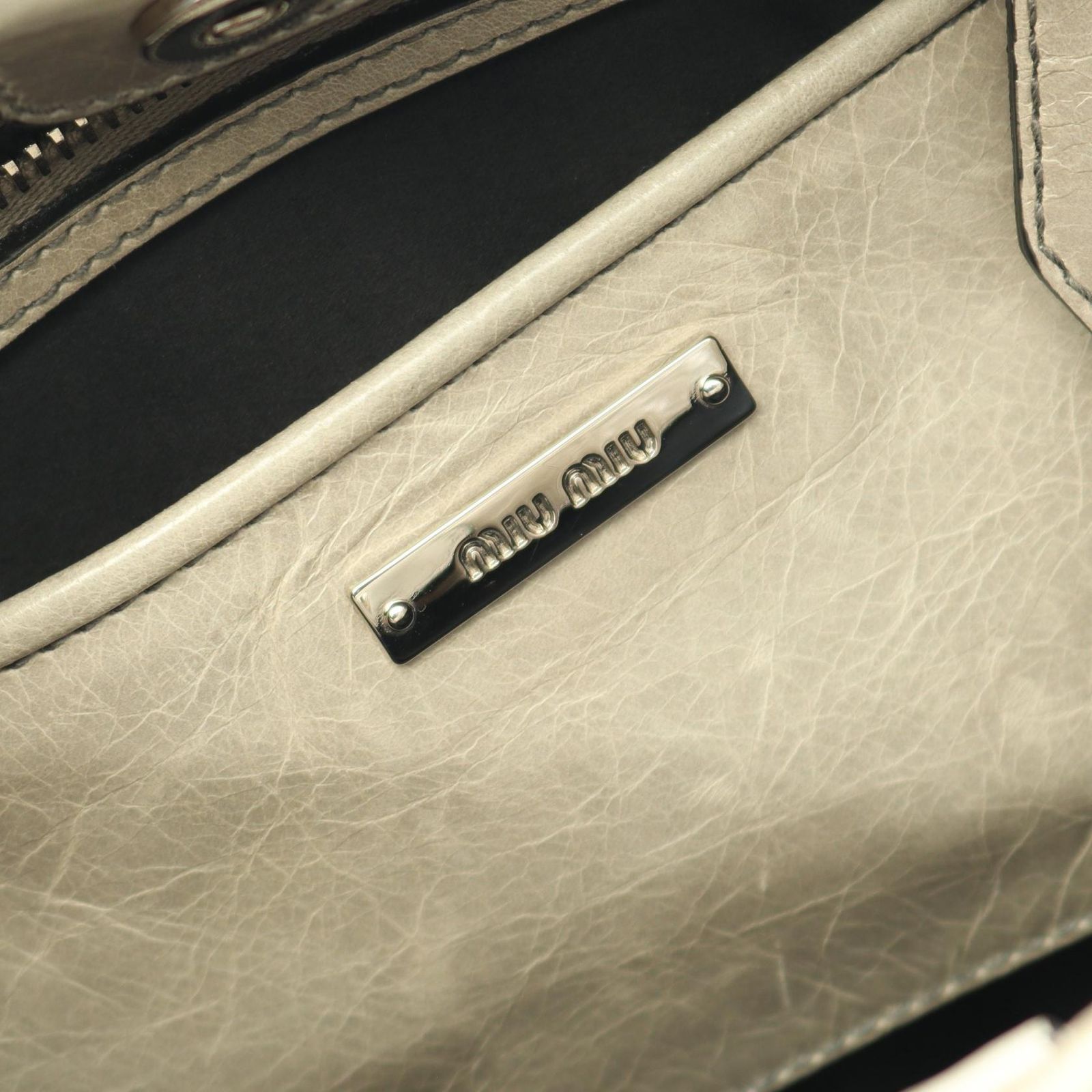 ミュウ ミュウ Miu Miu ハンドバッグ VITELLO LUX ライトグレー レザー サイドリボン 2wayトートバッグ レディース Used B DECORATOM_COM_BR