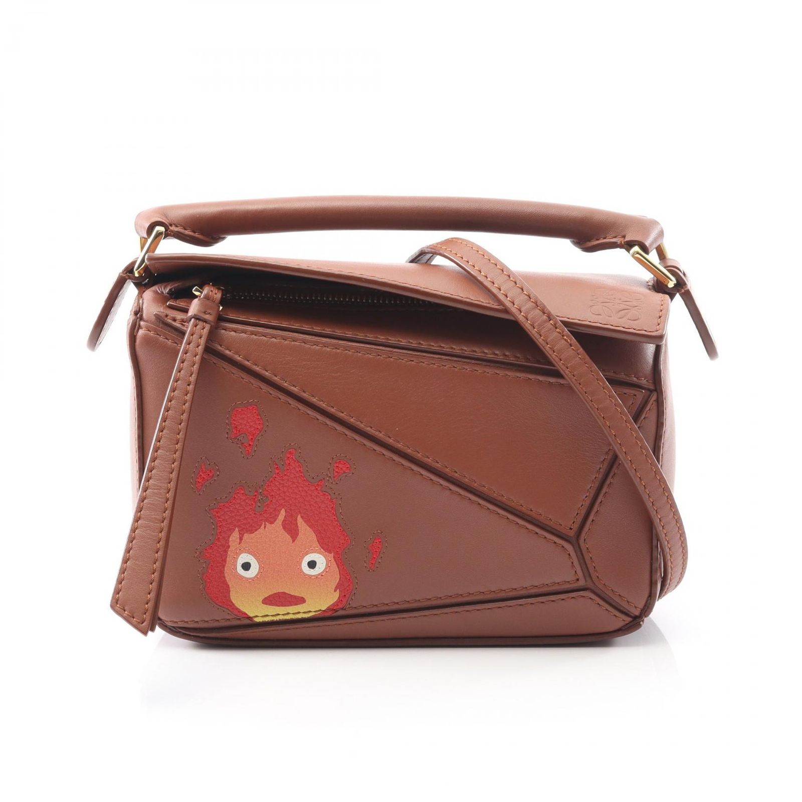 ロエベ LOEWE ハンドバッグ LOEWE × STUDIO GHIBLI ハウルの動く城 カルシファー PUZZLE MINI パズル ミニ ブラウン レザー LOEWE×スタジオジブリ パズルバッグ ミニ カルシファー