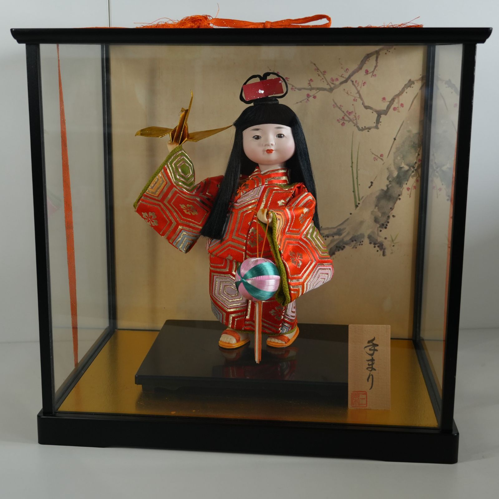 IM] 日本人形 わらべ人形 三栄 ガラスケース付き 高さ32cm 現状品 昭和