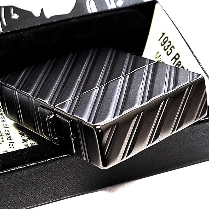 ZIPPO ライター 1935 復刻 ネオブラック 5面ダイヤカット彫刻 ジッポ 2015年製 絶版 マット仕上げ かっこいい 艶消し 角型 廃盤 3バレル 黒 メンズ おしゃれ プレゼント ギフト
