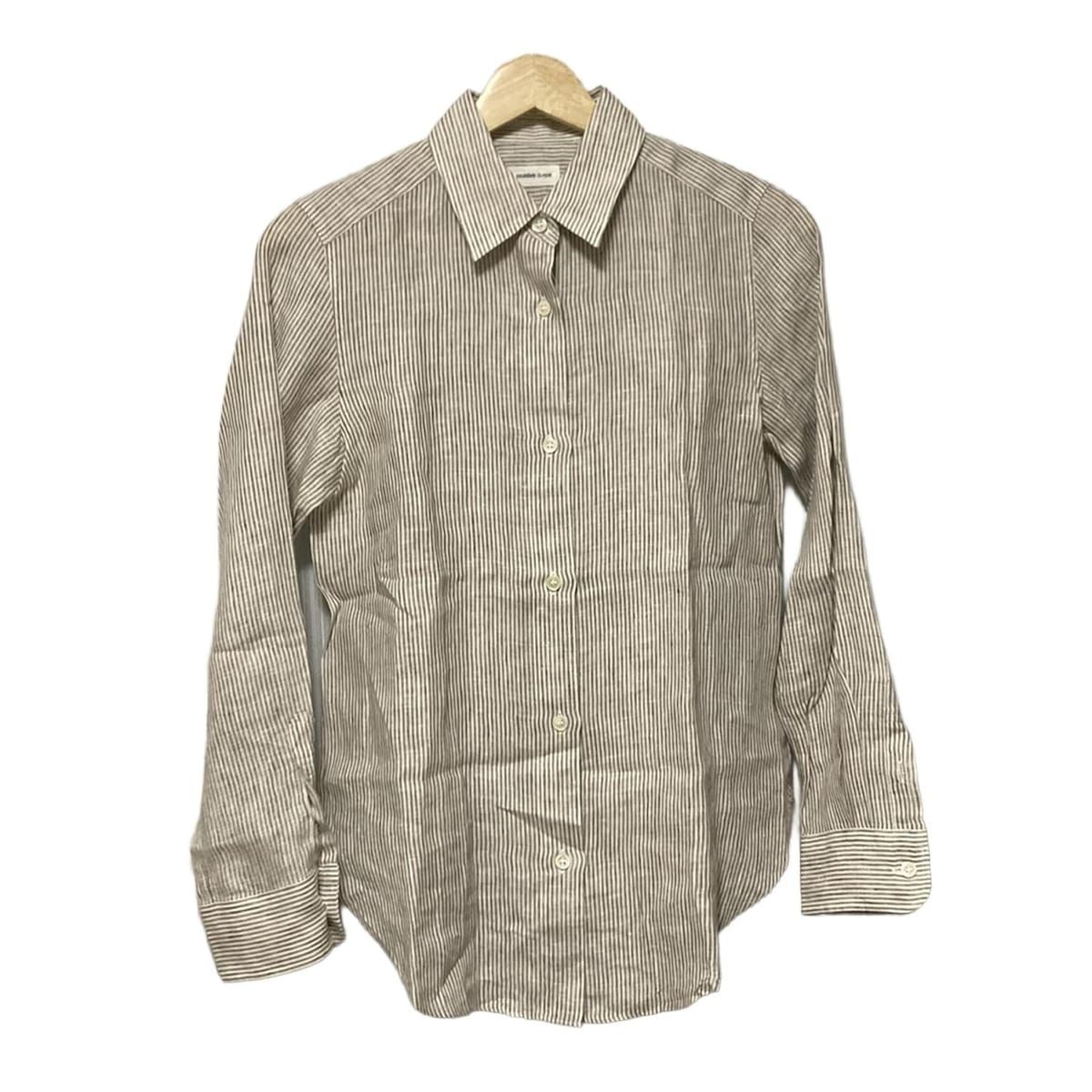 CLASSE ドゥーズィエム 長袖シャツブラウス サイズ36 S レディース - 白×ベージュ 麻 ストライプ