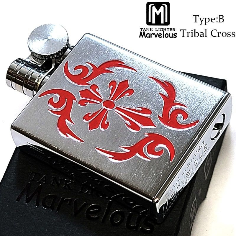 マーベラス 絶版 オイルライター タイプB 廃盤 トライバルクロス 銀サテン レッド フリント式 東京パイプ Marvelous タンクライター おしゃれ 珍しい シルバー 彫刻 メンズ プレゼント かっこいい ギフト