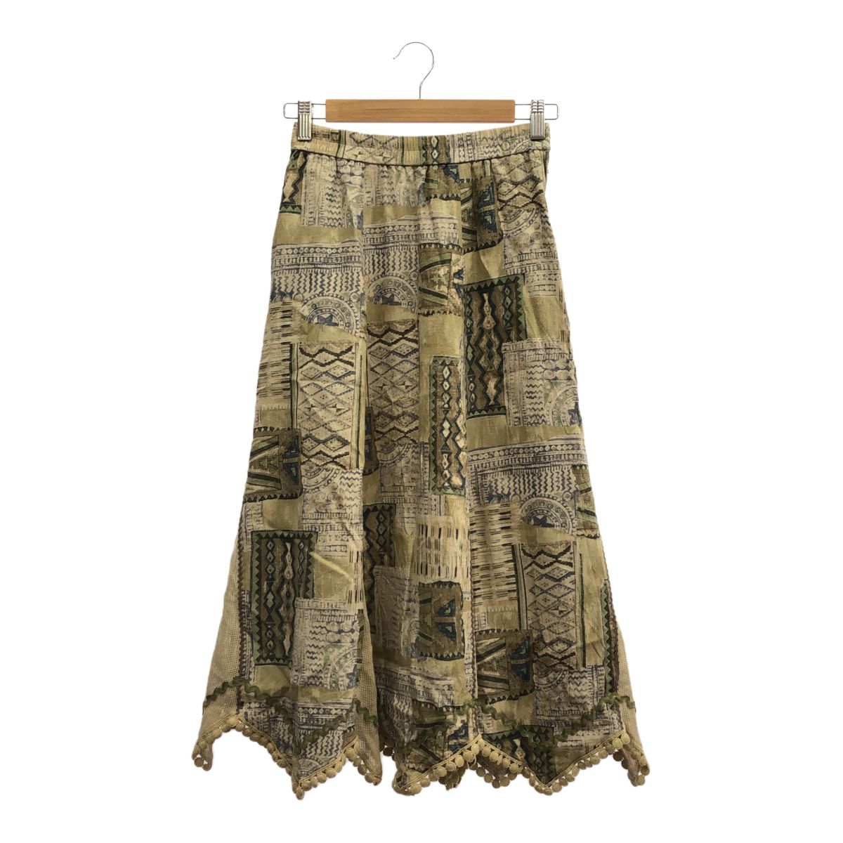 non non dorl ノンノンドール 刺繍レースデザインスカート フ メッシュ ムッシュ榊 レーヨン 麻 ギザギザ ウエストゴム