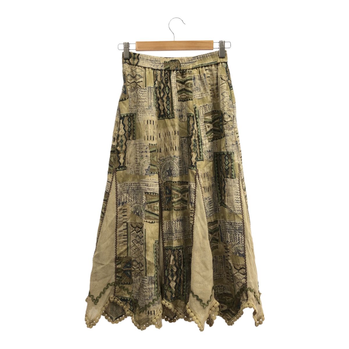 non non dorl ノンノンドール 刺繍レースデザインスカート フ メッシュ ムッシュ榊 レーヨン 麻 ギザギザ ウエストゴム