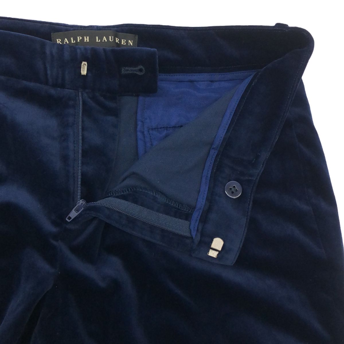 RALPH LAUREN ラルフローレン コットンベロアパンツ ボトムス ドミニカ製 US6 きれいめシルエット ブルー レディース 定価6万 DECORATOM_COM_BR