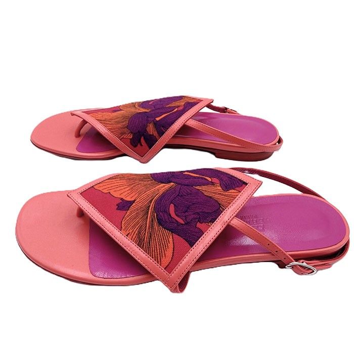  エルメス サンダル アンクルストラップ フラワー刺繍 サンダル サンダル ミュール